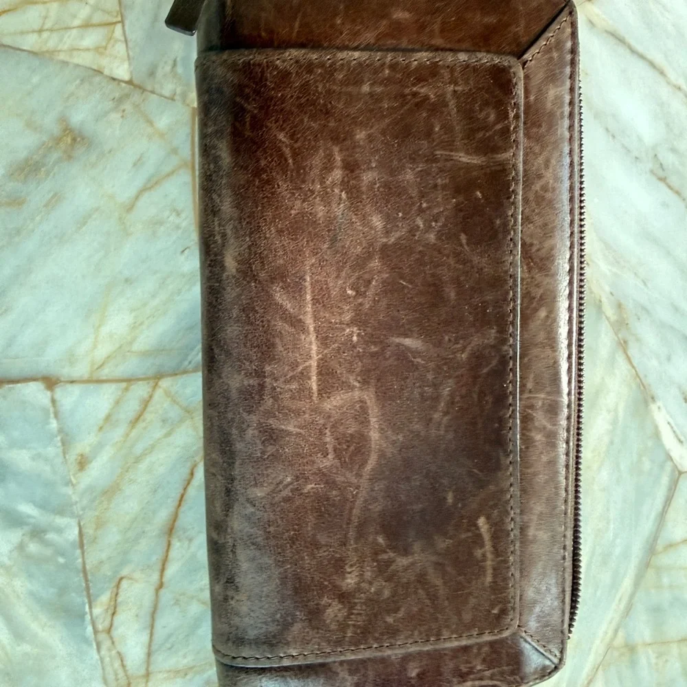 Lodis Brown Distressed Leather Zip Around Continental Wallet Organizer